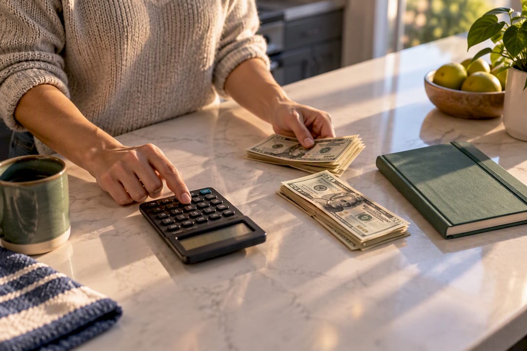 Hands budgeting money for an insurance deductible