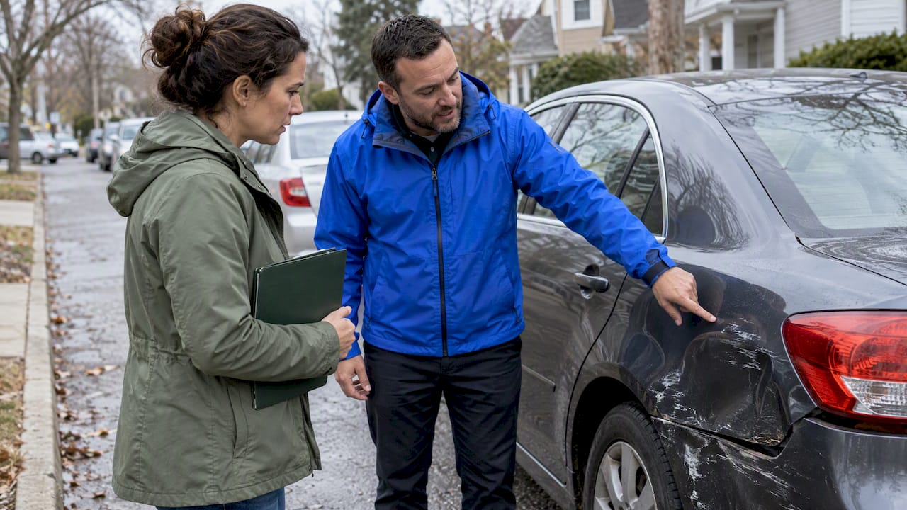 Driver discussing damaged car claim